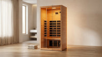 1 Person Extendable FAR Infrared Sauna for Home, Hemlock Wood Low EMF 6 Carbon Heaters Indoor Saunas with LED Lights, Bluetooth Speaker, Digital Control Panel, and Seating Bench — Lifestyle
