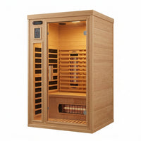 2024 Upgrade 1 to 2 Person Infrared Sauna, Low EMF Infrared Sauna for Home, Indoor Sauna Room, Hemlock Wooden Far Infrared Sauna, Dry Sauna with Bluetooth Speakers, LED Reading and Chromotherapy Lamp — Studio Shot