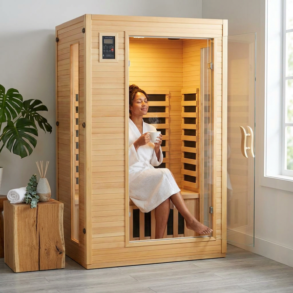 Infrared Sauna Built for Daily Wellness, Low EMF Carbon Crystal, Canadian Hemlock Wood, Bluetooth Speakers