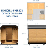 Backyard Discovery Lennon 2-4 Person Traditional Cedar Outdoor Cube Sauna with Porch, Electric Sauna Heater, Sauna Rocks, Dry Heat, Steam Sauna, LED Lights, Wi-Fi Control, Sauna Accessories