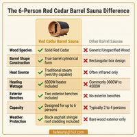 6-Person Patchworkred Cedar Traditional Steam Barrel Sauna — Comparison