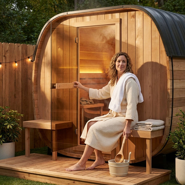 Traditional Cedar Sauna Built for Backyard Use, 2-4 Person Capacity, 9kW Electric Heater, Wi-Fi Control