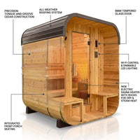 Backyard Discovery Lennon 2-4 Person Traditional Cedar Outdoor Cube Sauna with Porch, Electric Sauna Heater, Sauna Rocks, Dry Heat, Steam Sauna, LED Lights, Wi-Fi Control, Sauna Accessories — How It Works