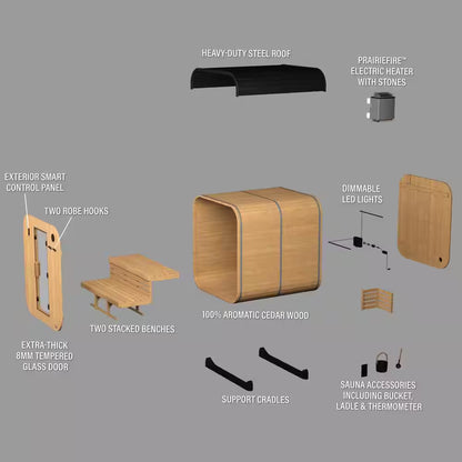 Lennon 6-Person Outdoor Cedar Traditional Wet/Dry Cube Sauna with 9Kw Electric Heater, Wi-Fi Control, LED Lights